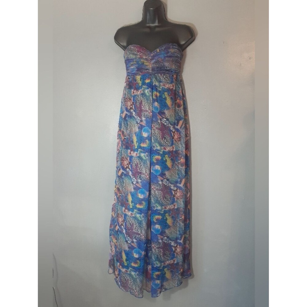 Sans Souci Strapless Ocean Print Maxi Dress